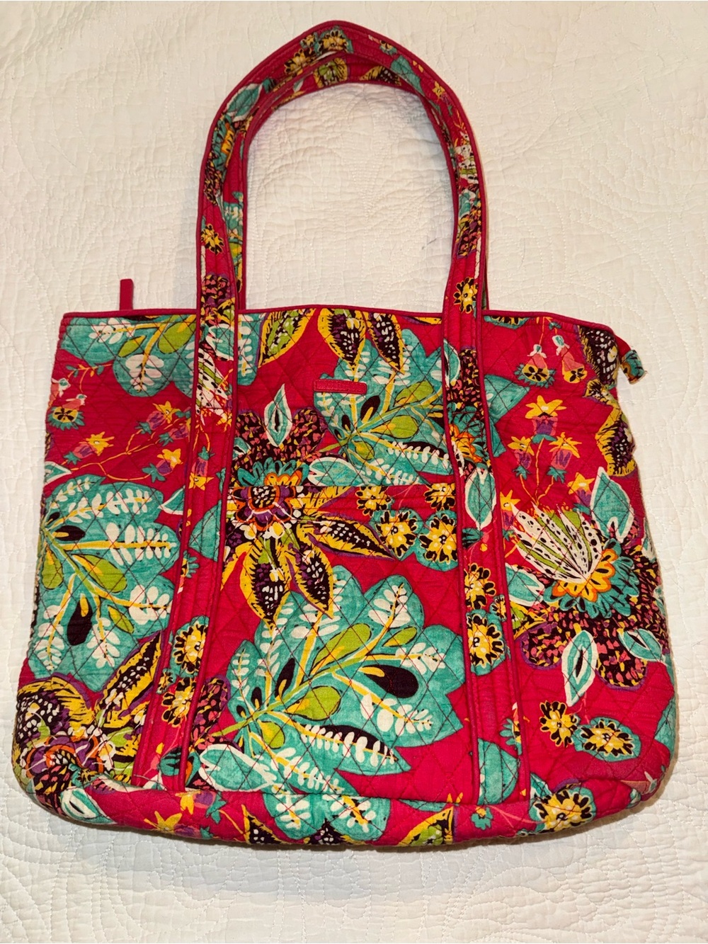 Vera Bradley Pink Floral Quilted Tote Bag Large Zip Top Travel Laptop Purse - Picture 4 of 14